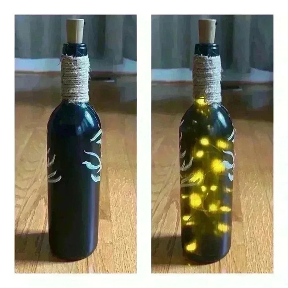HANDCRAFTED Hand Painted Wine Bottle Decor with Fairy Lights - Picture 9 of 11